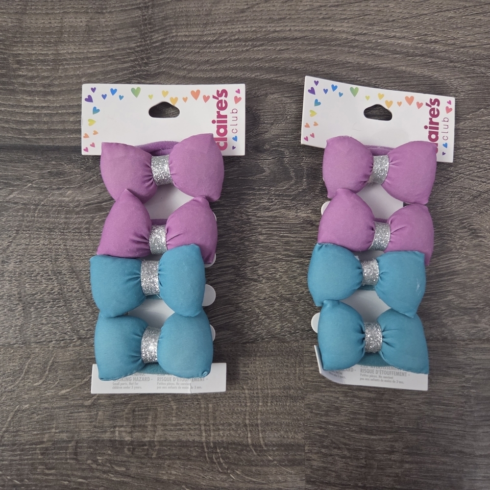 Claire's Kids Purple & Teal Puffy Bow Hair Ties NEW